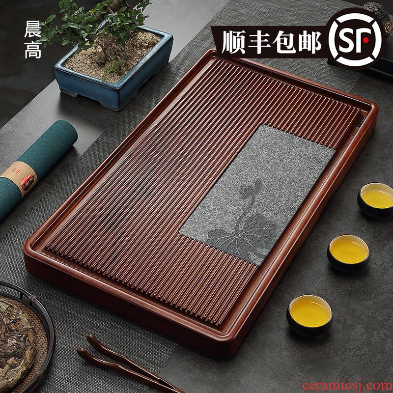 Morning high dried flower pear tea tray bakelite tea tray was contracted sharply stone tea tray of household solid wood tea ship large drainage type