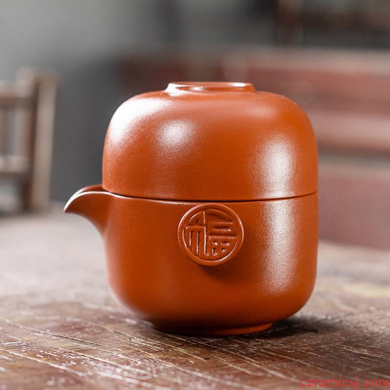 The flute crack of portable red purple sand tea set a pot of one cup is suing travel home kung fu tea set