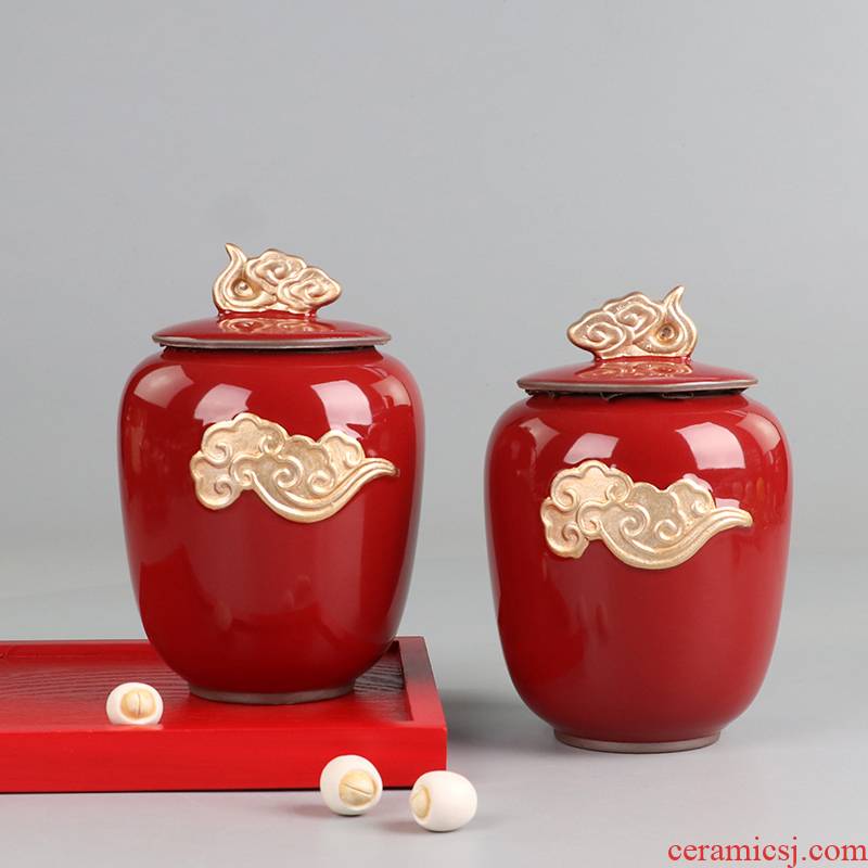 I swim wedding supplies wedding caddy fixings ceramic seal pot storage tank Chinese red and joyful private custom