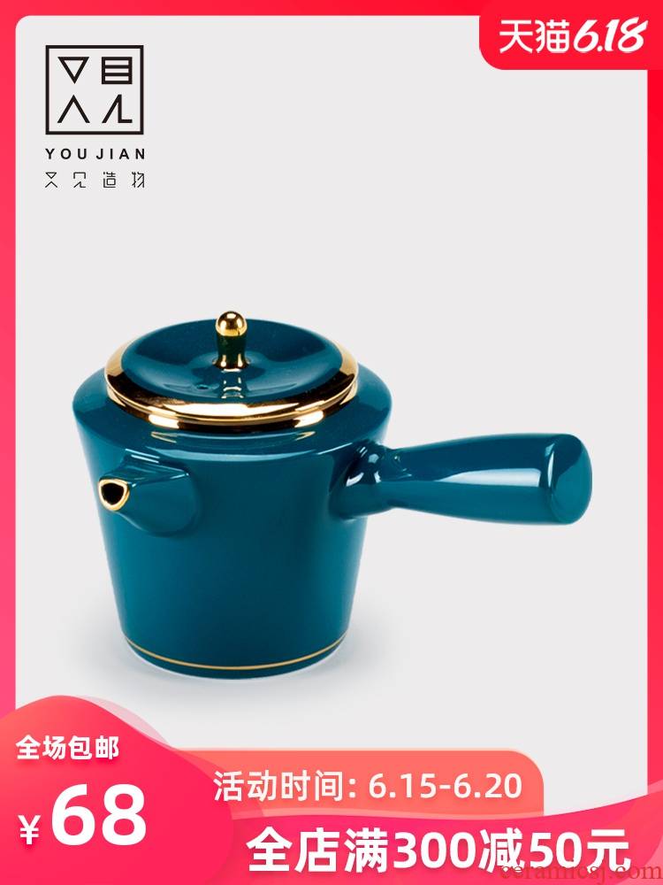 The teapot tea pot of dehua ceramic Japanese household small single side pot of single wind kung fu tea palace with one person