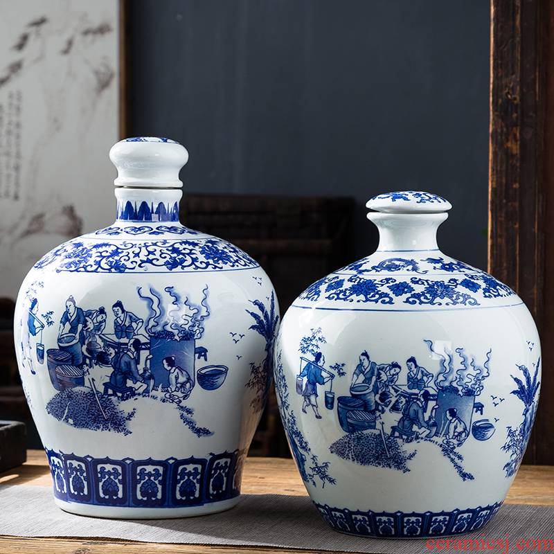 Jingdezhen blue and white porcelain jars ceramic terms bottle 10 jins to an empty bottle seal storage hidden hip flask jugs