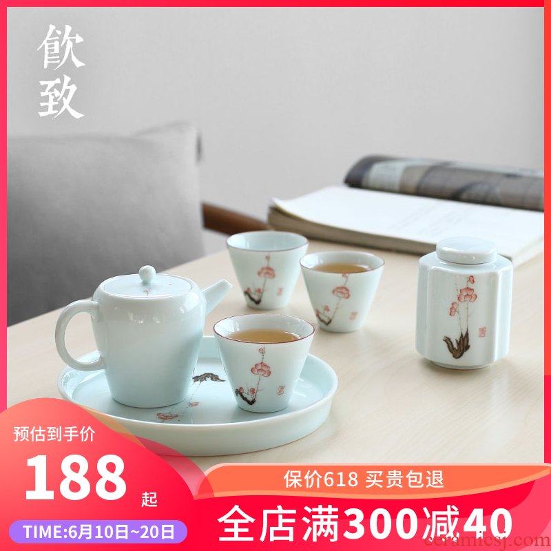 Ultimately responds to jingdezhen household hand - made ceramic tea set contracted tea tray caddy fixings sets of mini group travel tea set