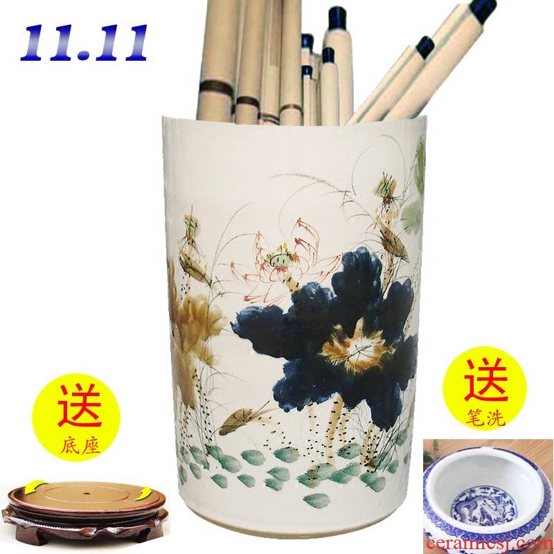 Jingdezhen ceramics receive cylinder barrels of hand - made variable quiver of calligraphy and painting scrolls of calligraphy and painting and calligraphy cylinder vase