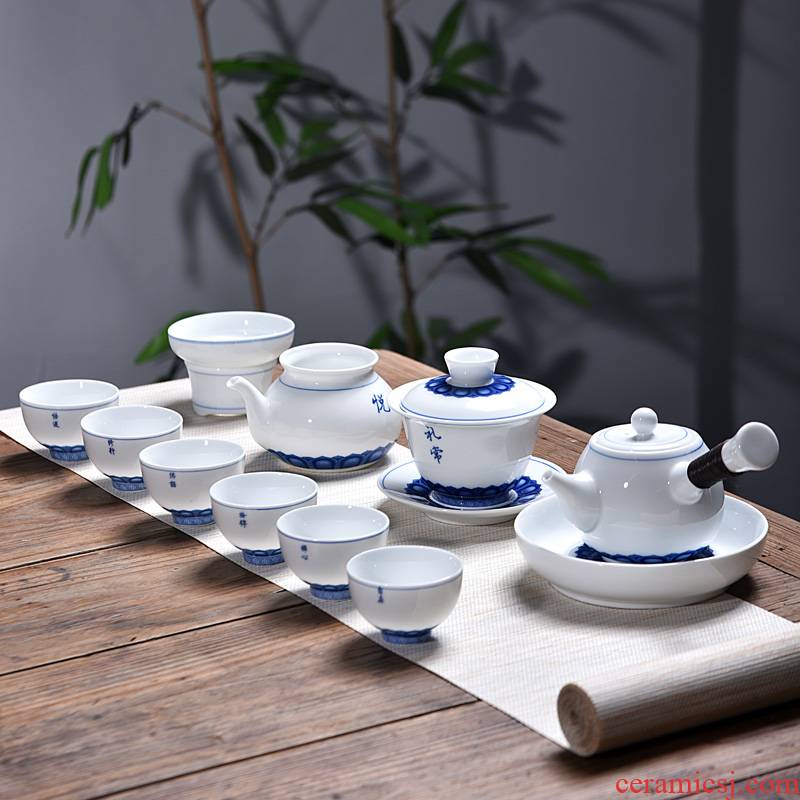 Make tea into the teapot teacup monkey tea cups household suet jade ceramic tea set contracted a complete set of kung fu