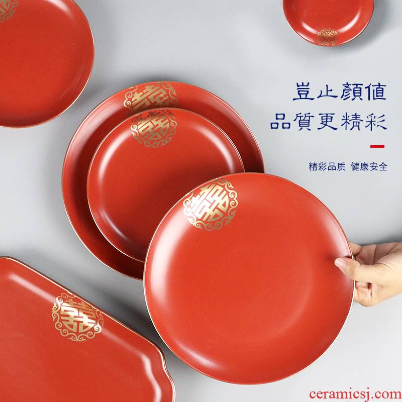 I swim household ceramics creative big red happy character plates rectangular plate of fruit cake plate ceramic tableware wedding