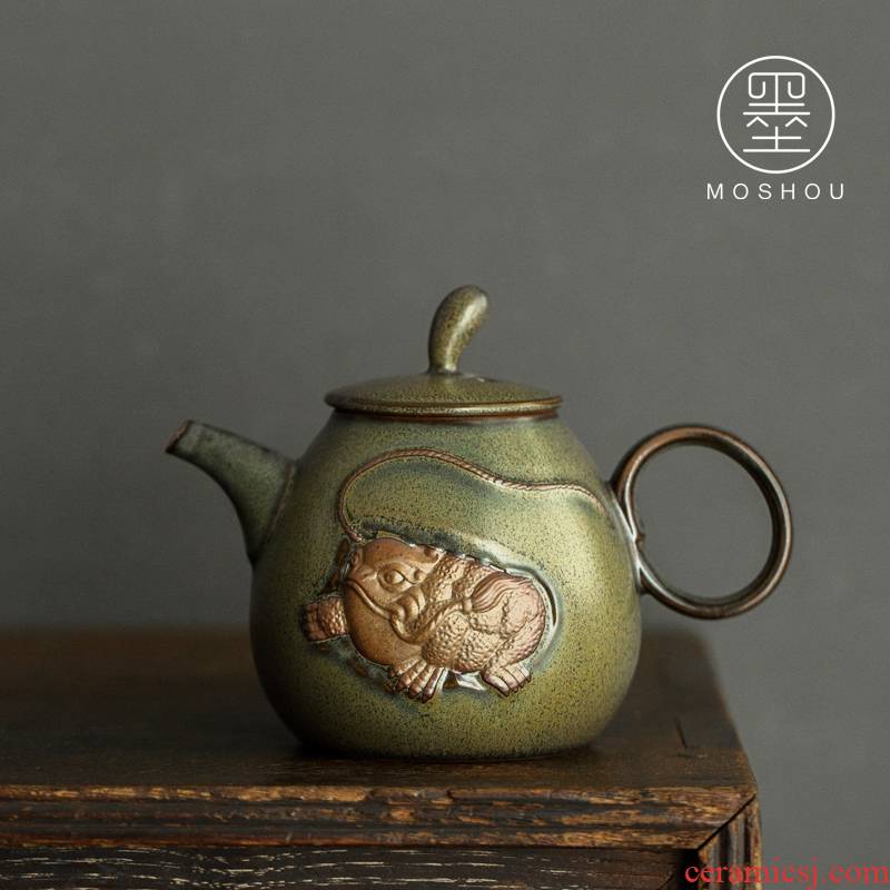 By dipping, glaze ceramic teapot the mythical wild animal Japanese household pot teapot kung fu tea set filter single pot of restoring ancient ways