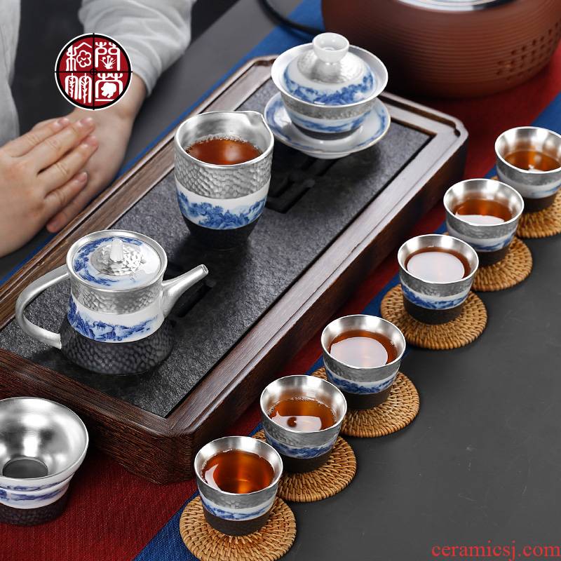 Office with coppering. As silver pieces tea ware with Japanese cup 6 pack tea kongfu tea set