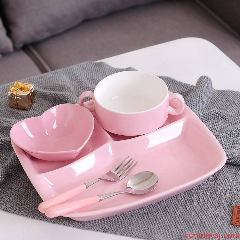Ceramic frame plates children tableware breakfast tray sets home three separate plate of adult FanPan western - style food plate