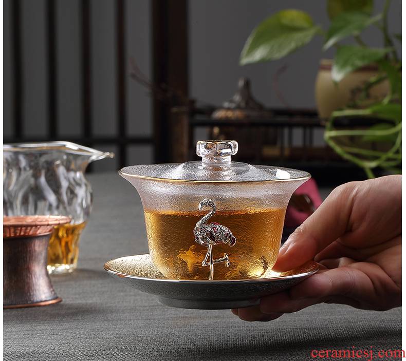 Japanese glass tureen gold silver tea cup three to make tea, green tea tureen kung fu tea set a single household