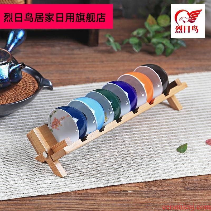 Folding bamboo hanging crossover vehicle cup supporting rack sample tea cup receive drop kung fu tea tea accessories solid wood