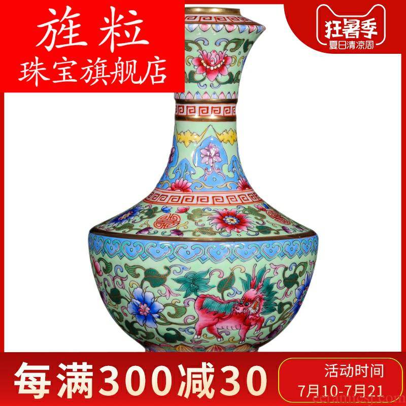 Fa jingdezhen ceramics antique hand - made the see colour green kirin enamel vase sitting room porch handicraft