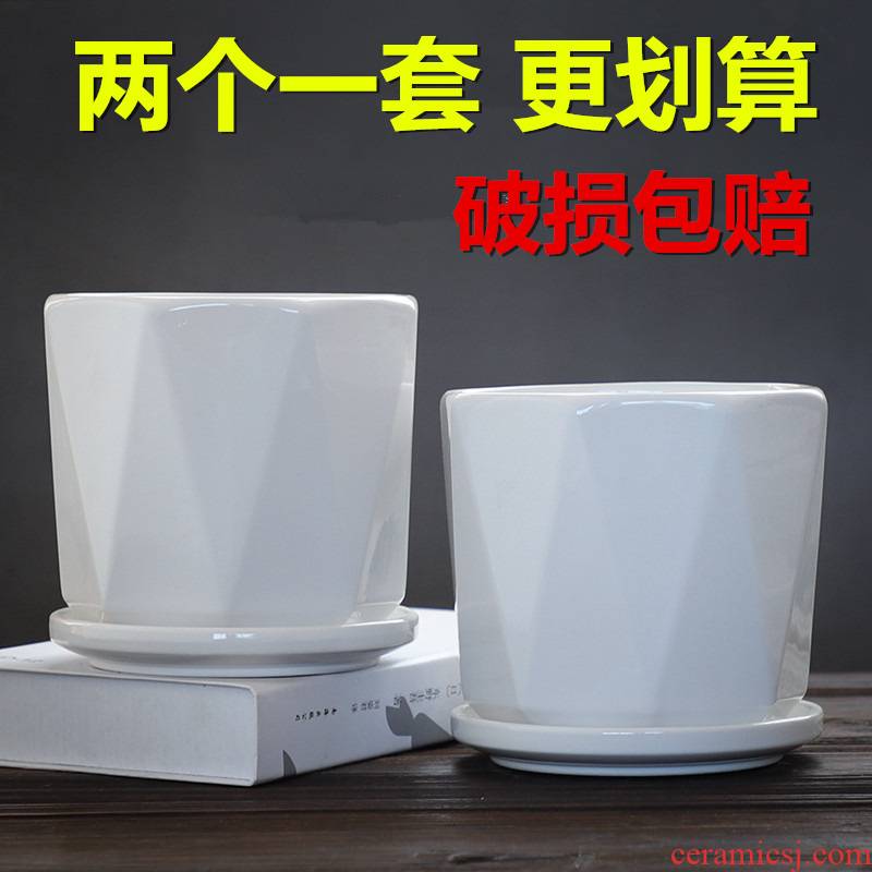 Flowerpot ceramic two a contracted white take tray was most creativity and other special offer a clearance, the Flowerpot