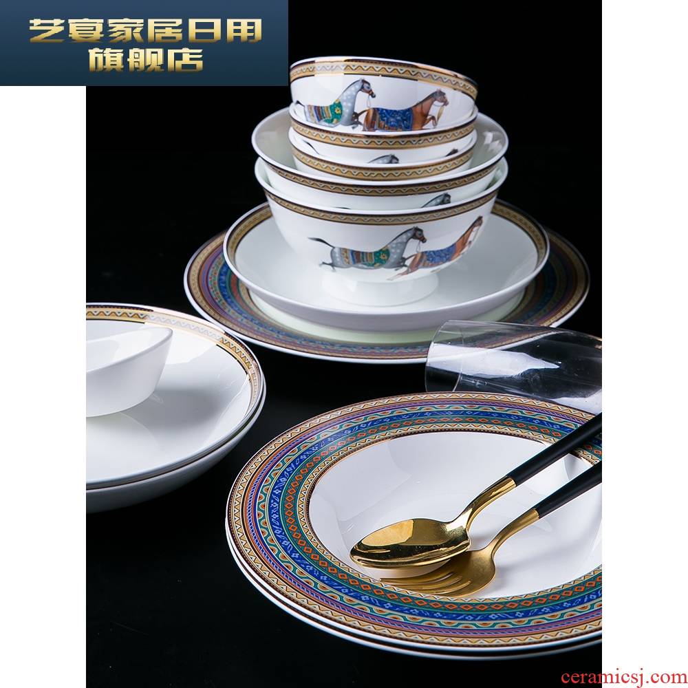 3 PLT dishes suit household web celebrity 10 bowl of jingdezhen bowls of ipads plate plate trill northern Europe