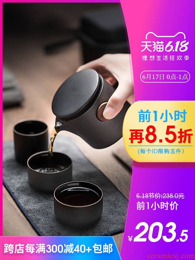 Travel kung fu tea set with crack suit portable BaoHu outside a pot of three Japanese ceramic teapot