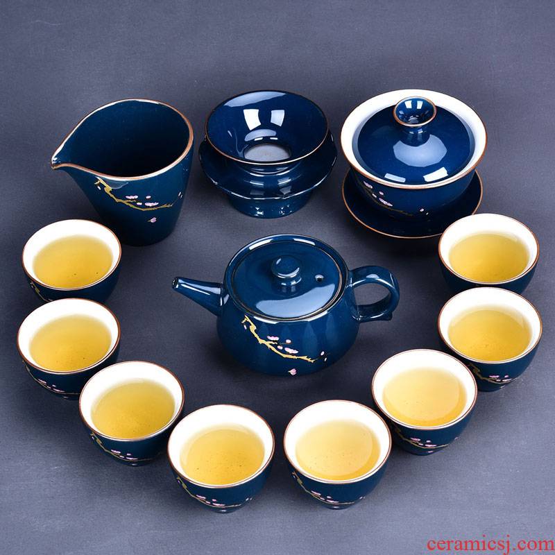 Ceramic kung fu tea set suit household contracted teapot teacup tea sea tureen tea accessories) group
