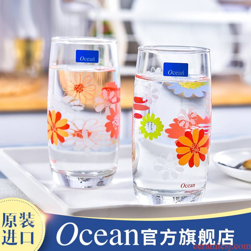 Imported from ocean gulls hin Pyrex glass printing glass domestic cup milk cup three suits for