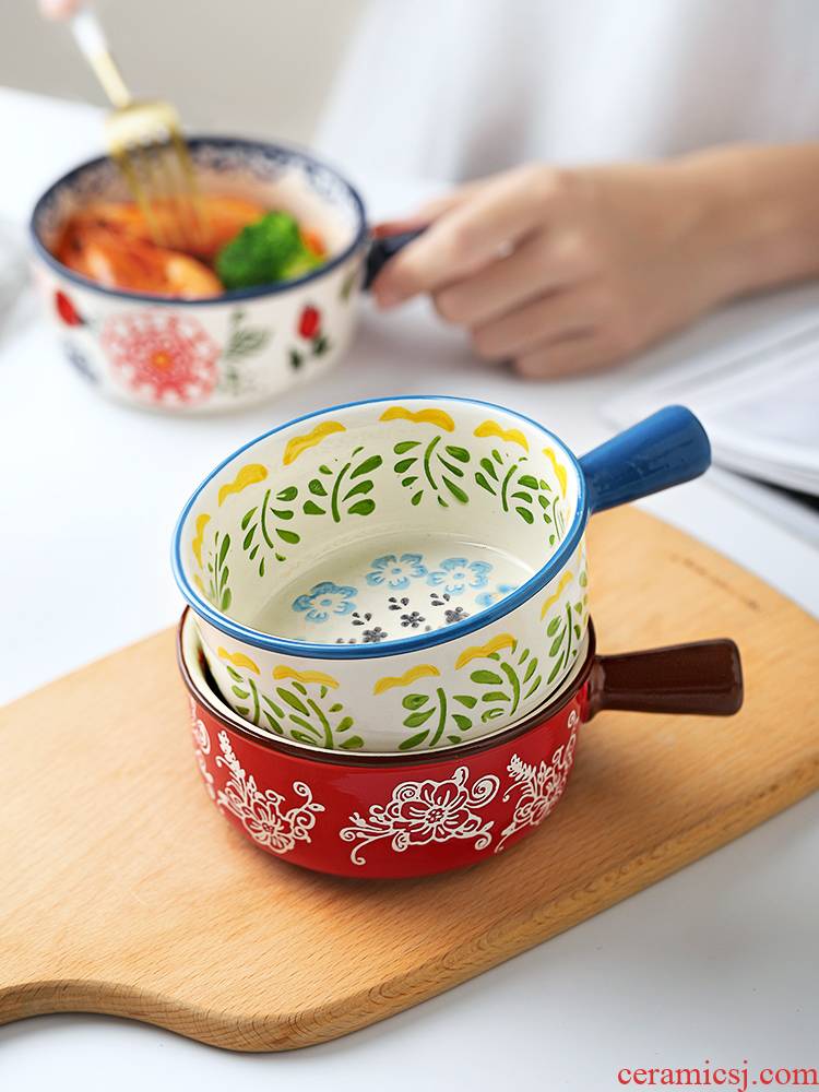 Japanese take a small bowl with the handle a single children 's creative students, lovely tableware ceramics super bowl of soup bowl