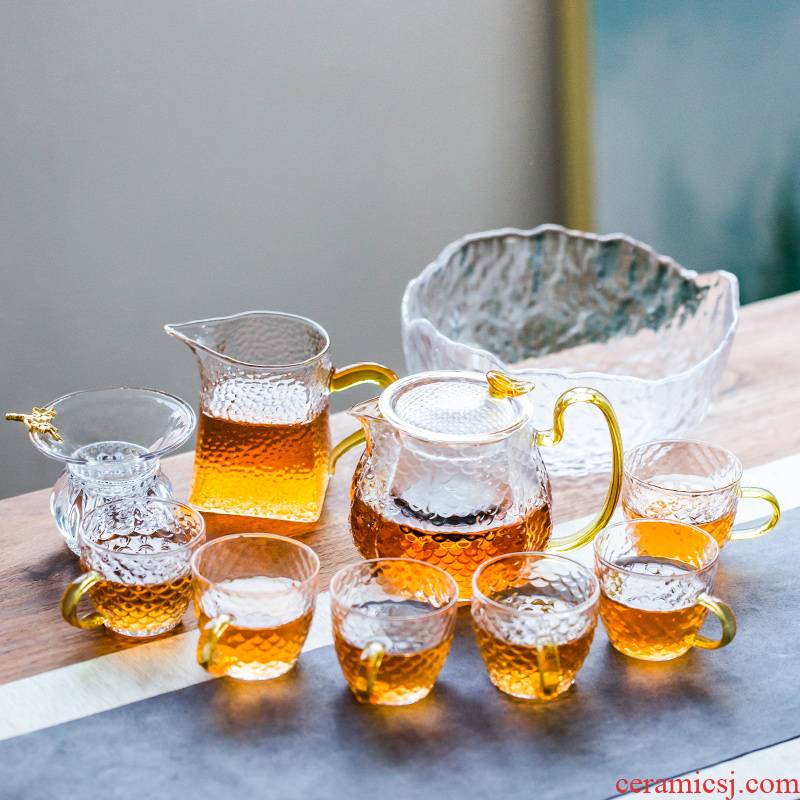 Japanese transparent glass tea set of dry teapot household small set of simple filtering high temperature hold of tea cups