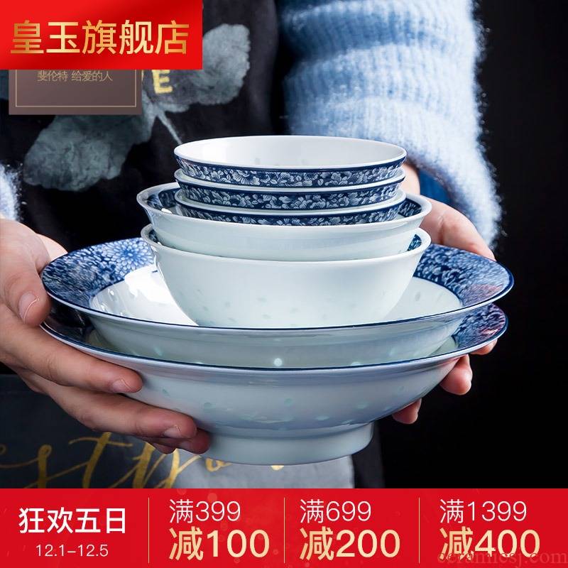 8 PLT jingdezhen blue and white porcelain tableware suit exquisite glair Chinese dishes dishes suit household gifts