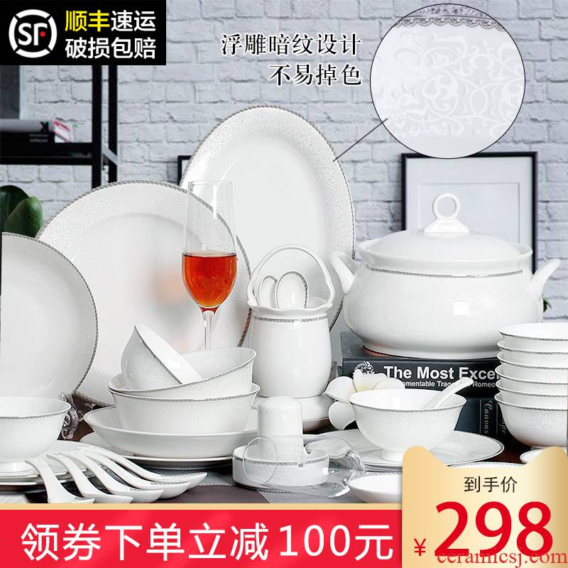 The dishes suit household ipads porcelain tableware suit dishes to eat bowl chopsticks jingdezhen ceramic bowl of new Chinese style plate