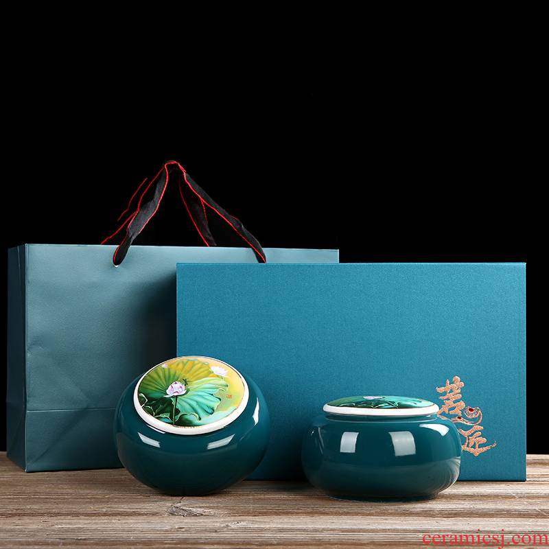 Hong bo acura ceramic household pu 'er tea pot of green tea caddy fixings sealed jar of gift boxes