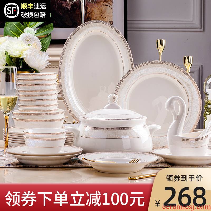 Dishes suit household European - style up phnom penh jingdezhen ceramic tableware Dishes ipads porcelain tableware suit contracted to use chopsticks