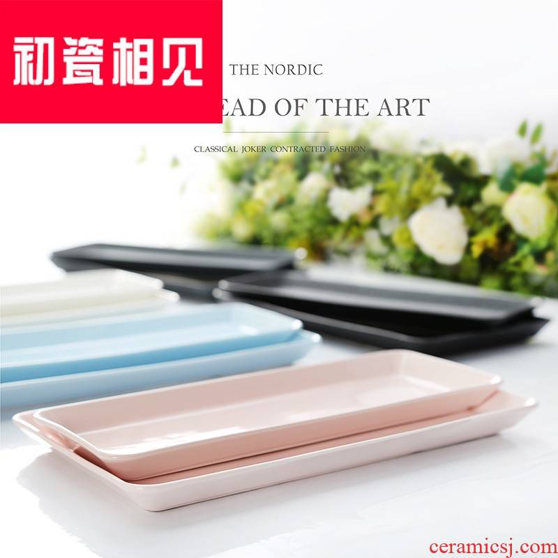Porcelain meet each other at the beginning of glass plate tower tray rectangle household Nordic is wind network creative living room European - style red plate