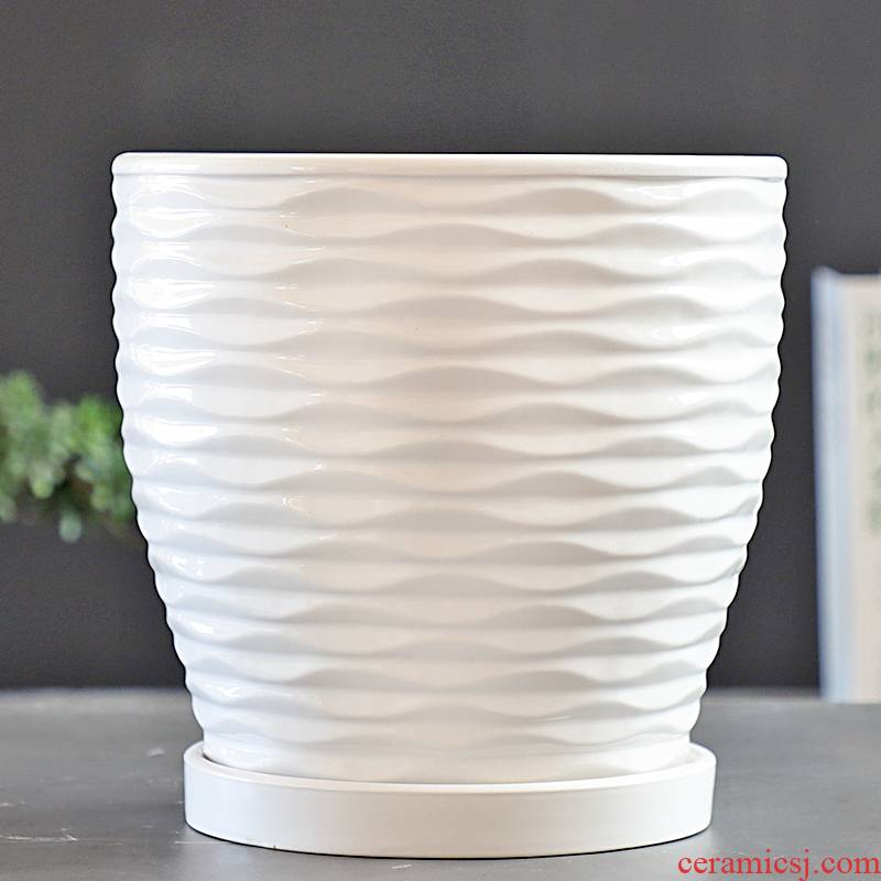 Flowerpot ceramic white special offer a clearance pallet size extra large creative move and contracted more than other meat Flowerpot