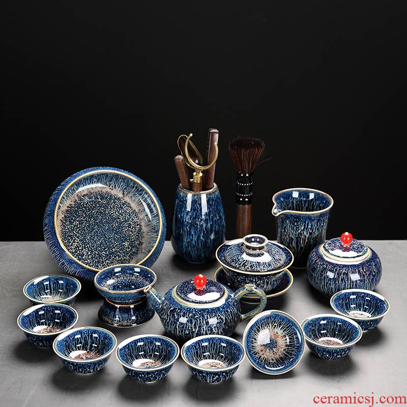 The flute high - grade tea set fog sky blue dream lamp that restore ancient ways The lid to use The home side of a complete set of tea cups