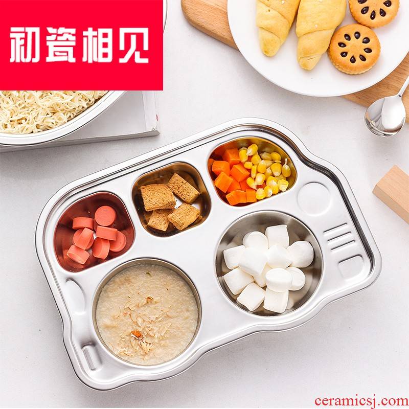 Porcelain meet each other at the beginning of 304 stainless steel frame plate thickening baby infant snack plate, lovely creative three children