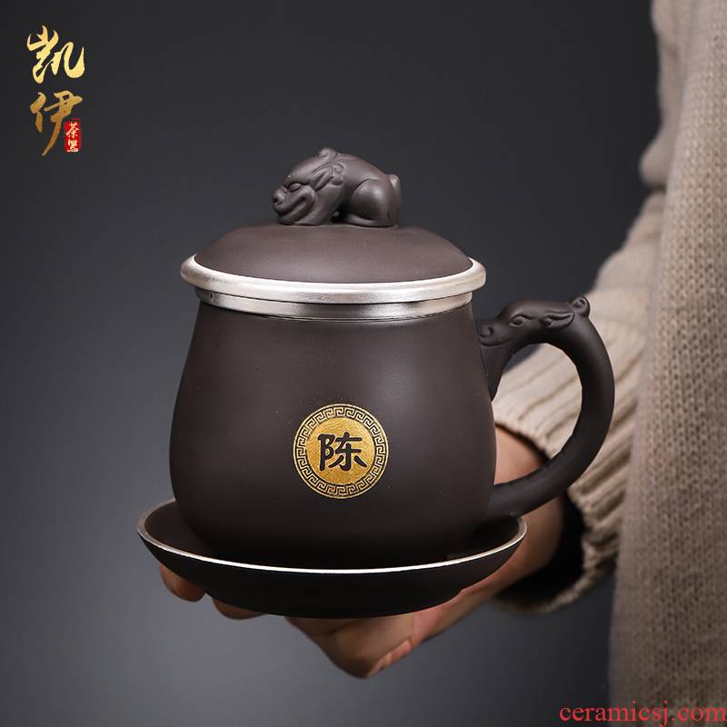 Tasted silver gilding office cup ceramic cup with cover filter office high - capacity custom lettering tea cup silver cup