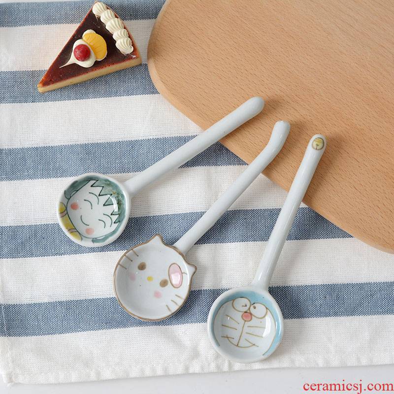 Creative ceramic spoon express cartoon small balls jingle cats Japanese household ultimately responds soup spoon, long handle adult move