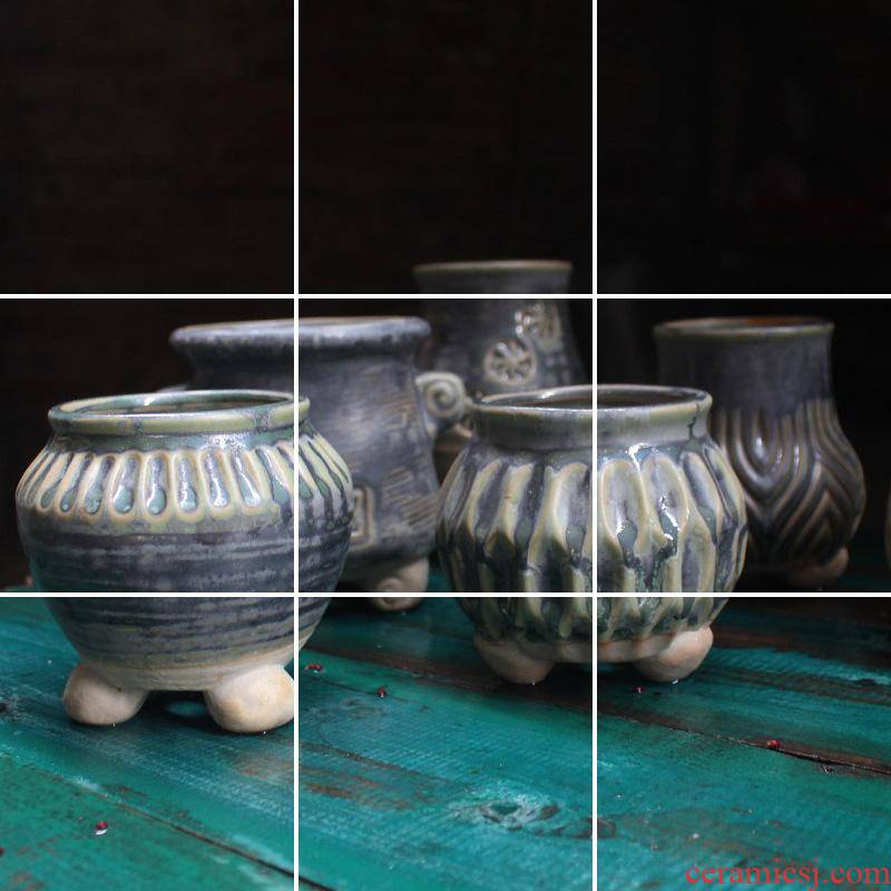 Small fleshy flowerpot zhuang zi archaize do old contracted line marker with meaty plant ceramic flower pot in foot