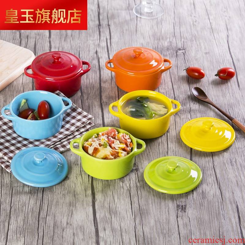 5 hj ceramic bowl with cover ears braise cup double peel milk breakfast baked baked steamed egg pudding bowl bowl mold
