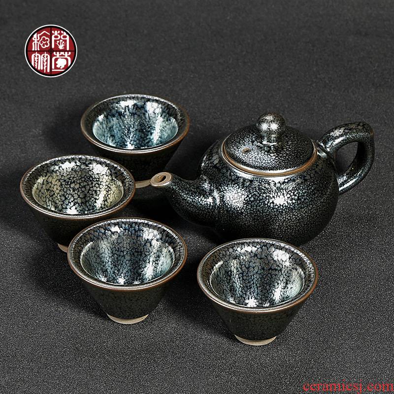 Chen Xiancong fujian jianyang built light tea set tea flowers, a pot of four cups of pure manual large - sized temmoku lamp cup
