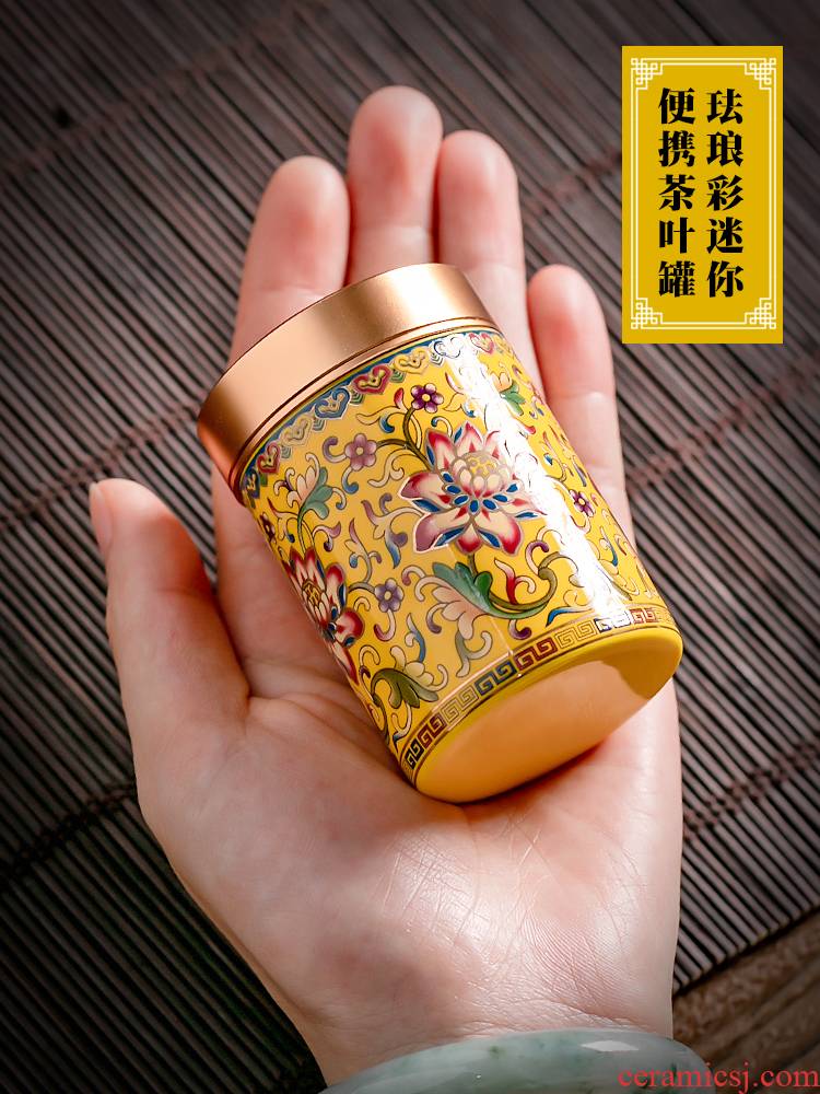Colored enamel porcelain tin trumpet caddy fixings cover tea urn travel carry portable sealed storage pot home fragrance