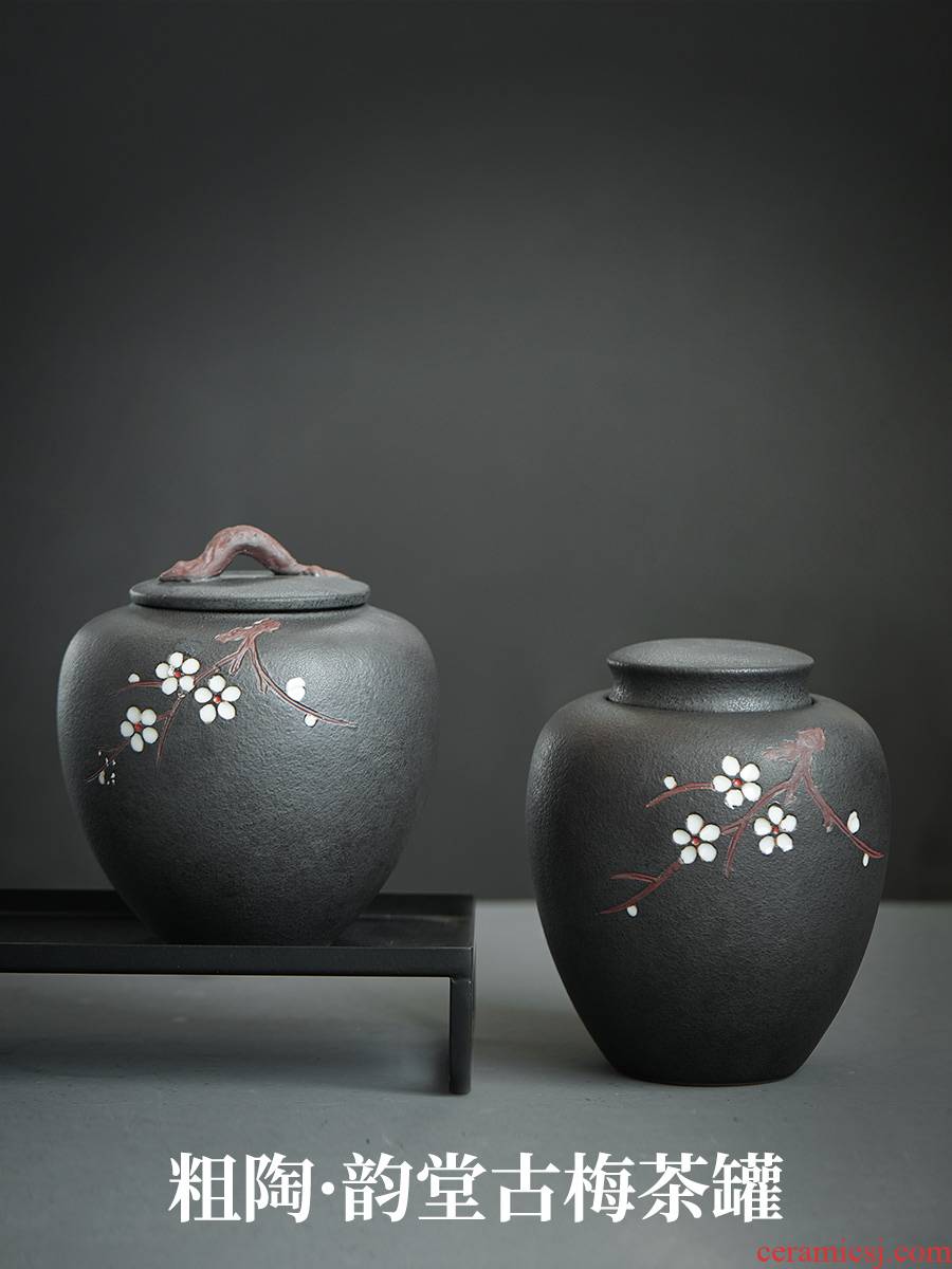 Evan ceramic hand - made name plum flower tea jar airtight jar large moistureproof tea tea storehouse storage POTS of household