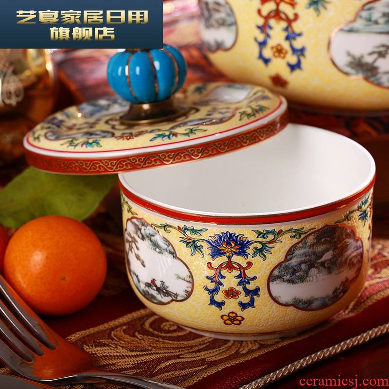 3 hx ceramic lunch box lunch box microwave use of ipads China preservation bowl three - piece with the cover preservation box sealed box