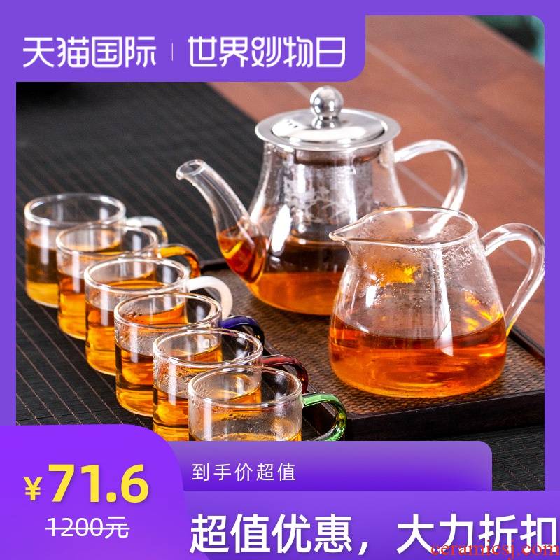 The Heat - resistant glass teapot boiled tea filter tea to a whole set of kung fu tea sets the household glass tea cup