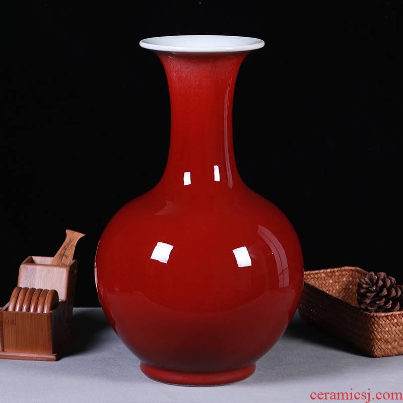 Ruby red vase Chinese style household, sitting room porch jingdezhen ceramics handicraft furnishing articles decorative porcelain flowers in marriage
