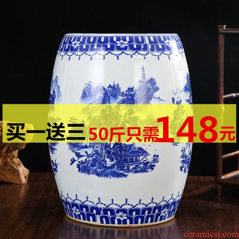 Jingdezhen ceramic barrel ricer box tank 20 jins 30 jins of 50 kg sealed storage tank with cover sealed container