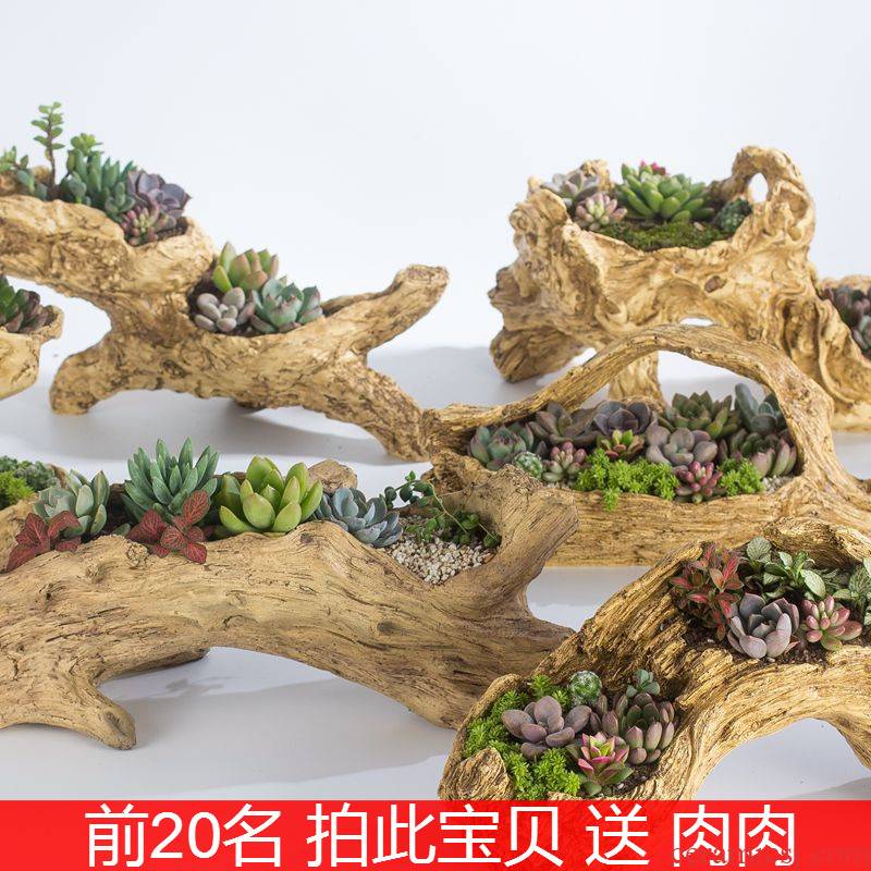Imitation wood household more meat flowerpot more than creative move of large diameter long square plant flower POTS of ceramics