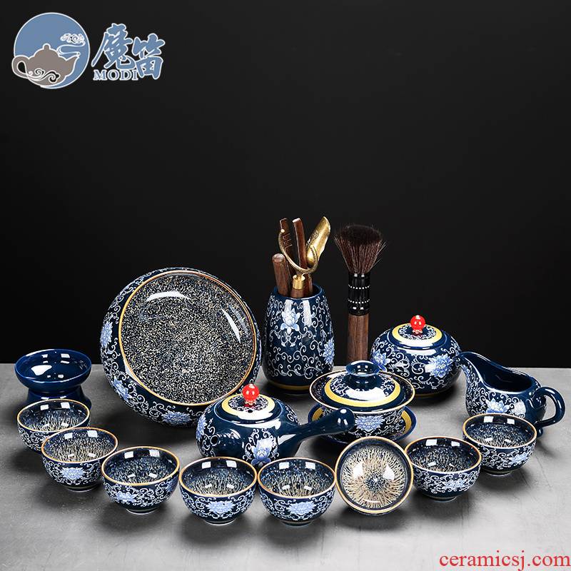 The flute ceramic kung fu tea set The home side The lid bowl of tea cups of a complete set of accessories of high - grade office