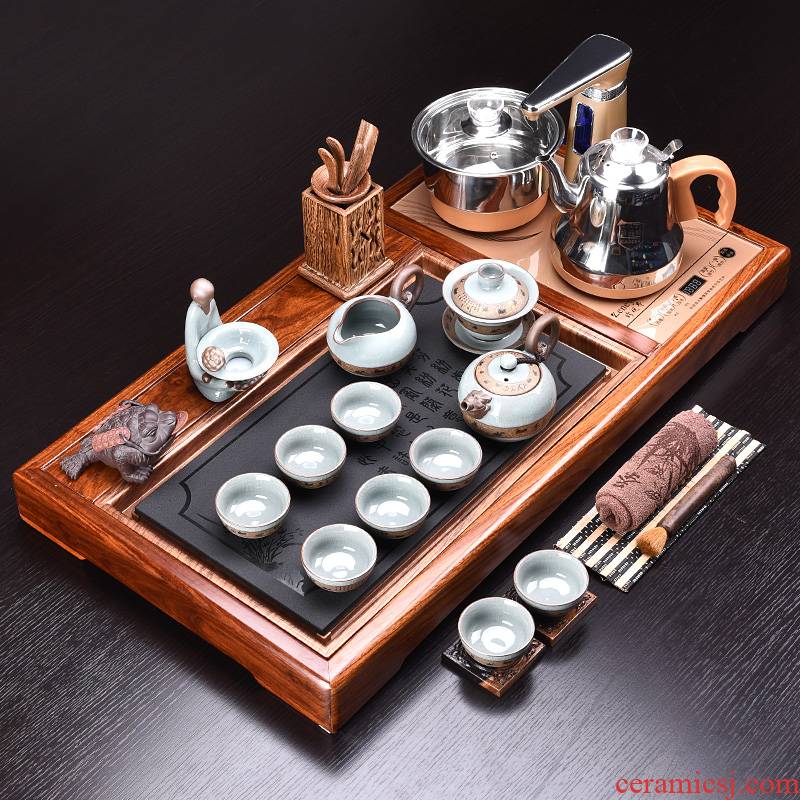 Violet arenaceous kung fu tea set office home ceramic teapot electric magnetic furnace hua limu tea tray of a complete set of automatically