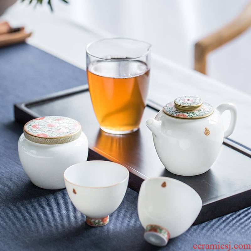 The Escape this hall jingdezhen pure manual teapot suit household hand - made pastel sweet white ceramic teapot kung fu tea set
