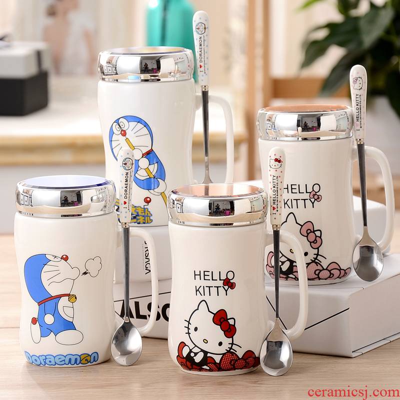 Express cartoon creative mugs ceramic cups with cover with teaspoons of large capacity office lovers package mail glass cup