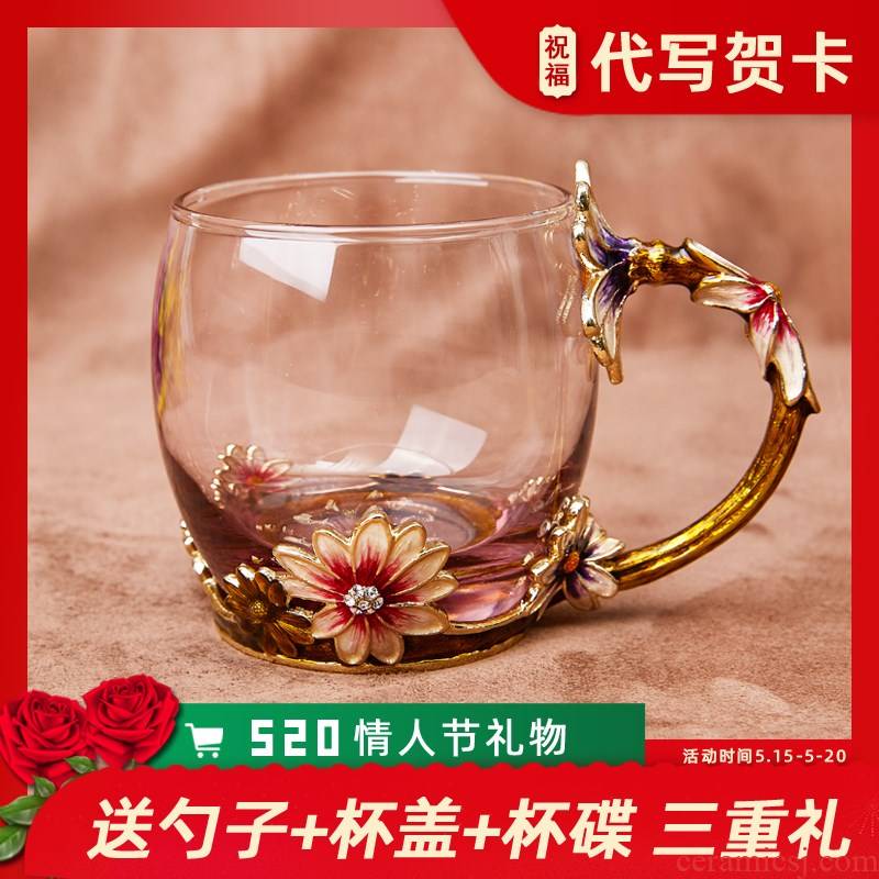 The colored enamel heat household glass crystal glass cup milk cup of fruit juice cup coffee cup water.