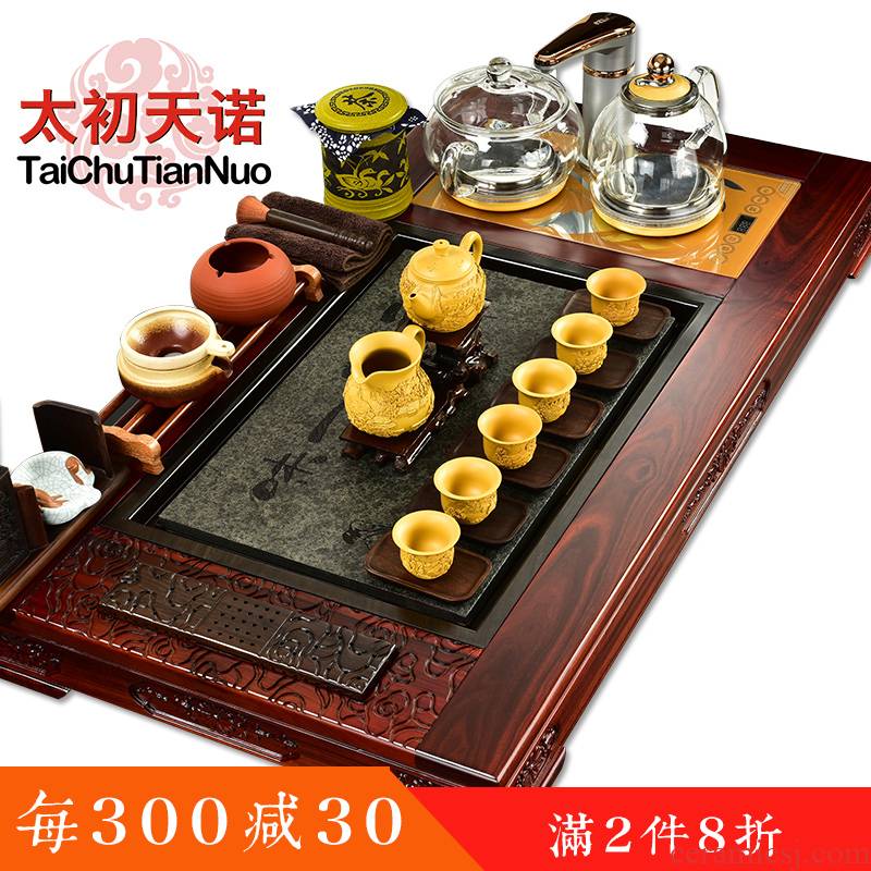 The beginning day, kung fu tea set tea tray rosewood tea sets of automatic glass stone pot four unity are it