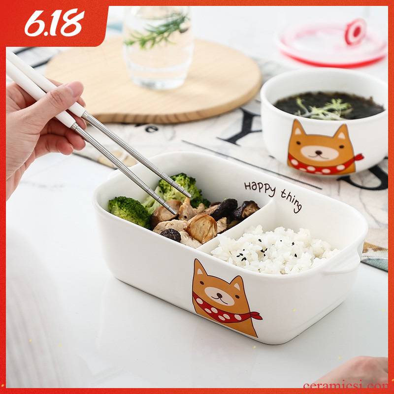 Microwave oven dedicated bento lunch box office workers take meals cassette cover sealing frame ceramic rectangle crisper