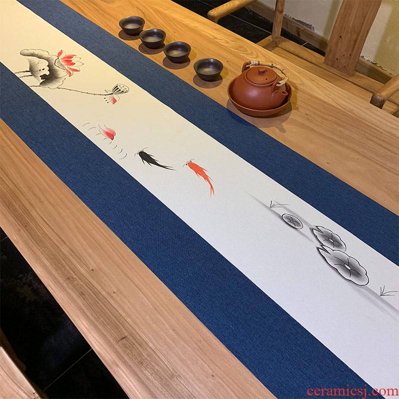 Waterproof cloth hand - made kung fu tea tea table cloth Japanese Waterproof table flag new Chinese zen linen cloth art tea shade